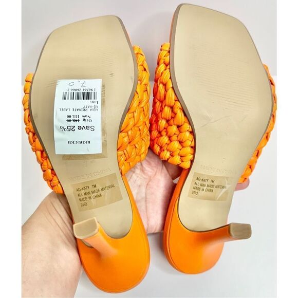 AQUA Woven Sandals Womens Size 7 Orange Slip On High Heel Square Toe NEW - Picture 9 of 11